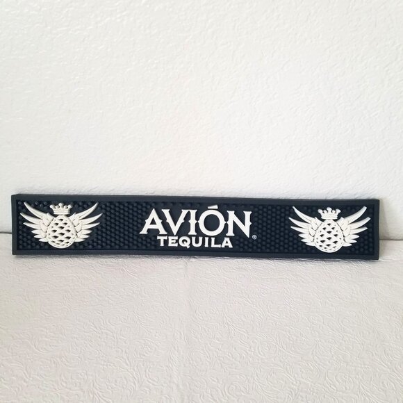 Avion Tequila Black White Rubber Spill Rail Bar Mat 21.25"x3.5" - Picture 1 of 8